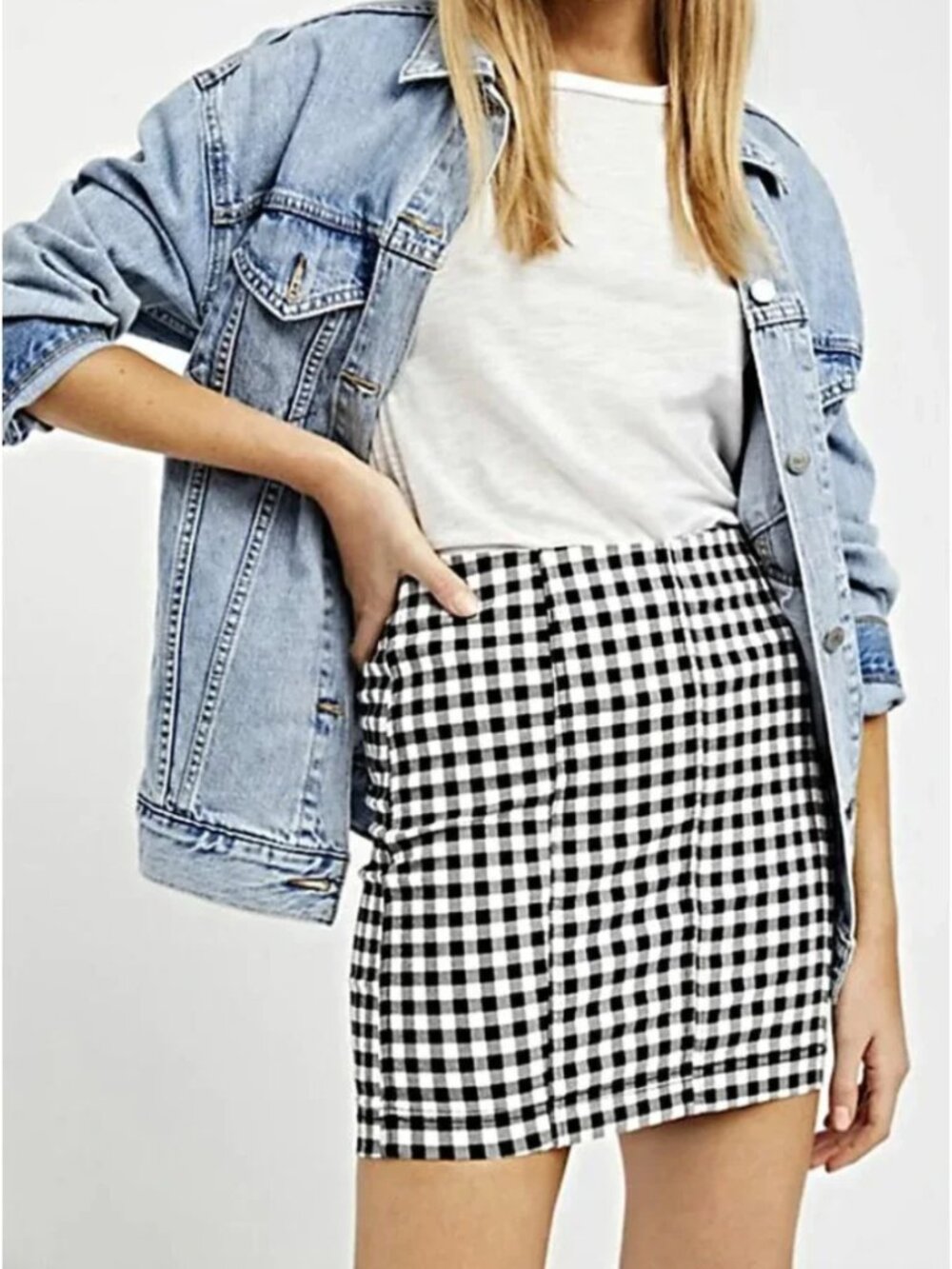 NWT FREE PEOPLE Black/White Buffalo Check Mini Skirt sz 8